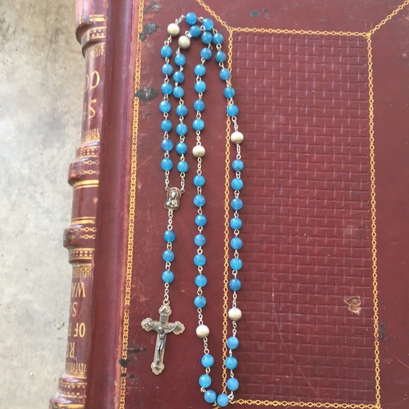 ❤️ 💗 Blue/Silver Glass  Beads Rosary - Picture 6 of 7